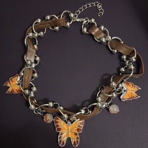 Butterfly Charm Necklace with Brown and Orange Accents